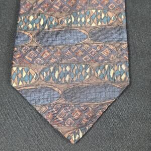 Adams Row Men's Multi-Color Blue Brown Teal Silk Geometric Pattern Tie
